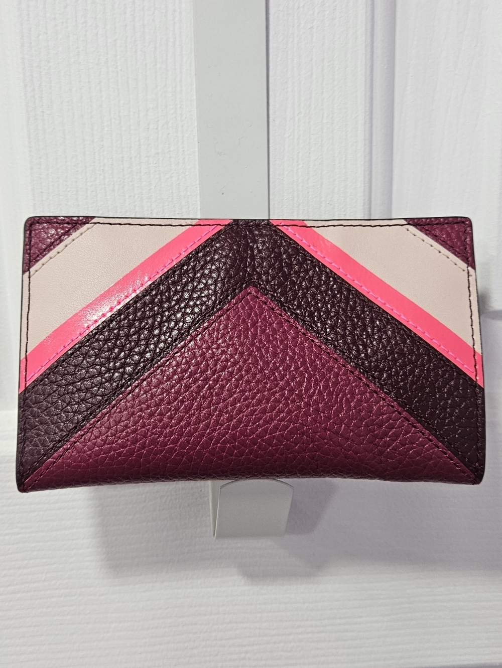 kate spade Chevron Leather Crossbody Bag & Card Case in Burgundy, Pink, Cream - Picture 12 of 15